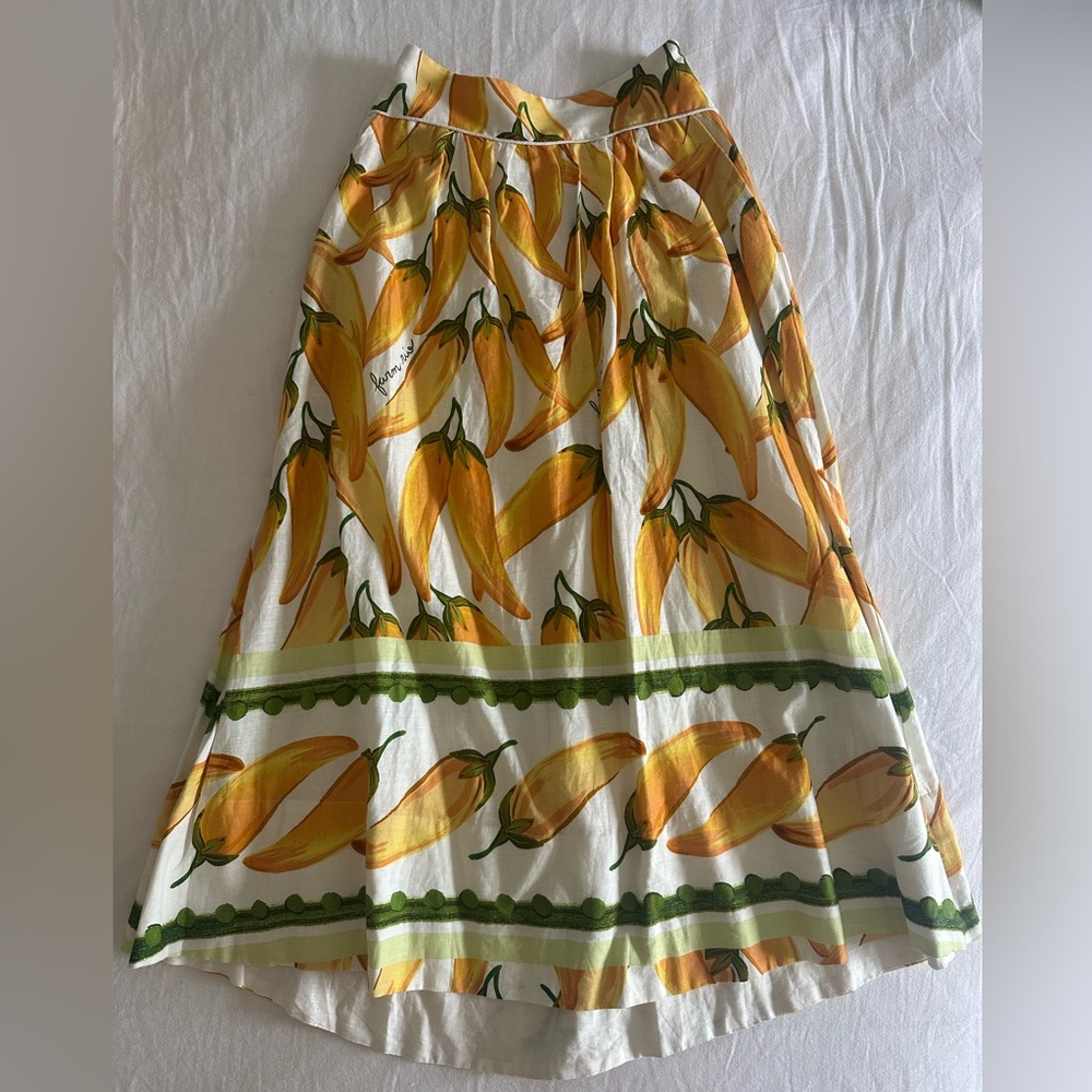 FARM Rio Yellow and Orange Midi A-Line Skirt